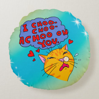 Cartoon Style Cat mit schlankem Text Rundes Kissen
