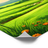 Cartoon-Style Grass Field Landschaftsbild Malerei Poster (Ecke)