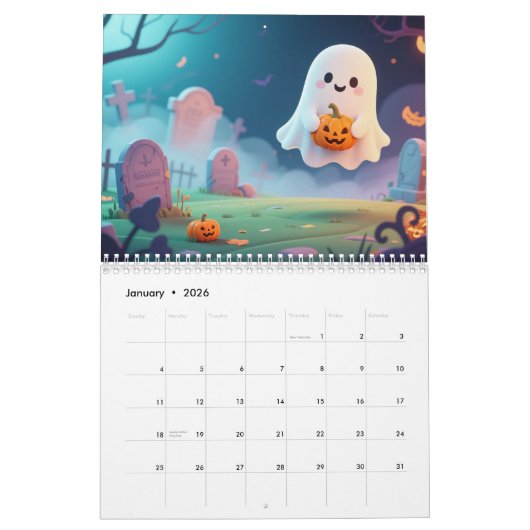 Cartoon-style Halloween art Kalender (Jan 2026)