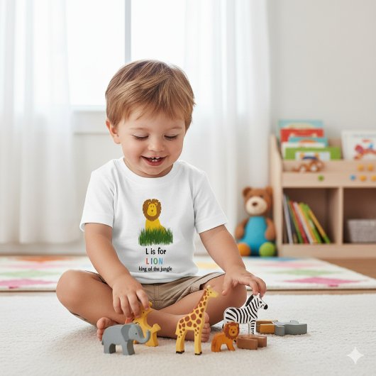 Cartoon Style L is for Lion Alphabet Baby T - Shir Baby T-shirt