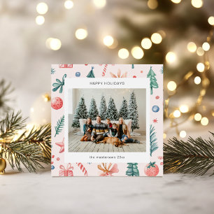 Cartoon Style Pastel Illustration Holiday Card Feiertagskarte