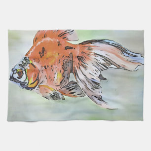 Cartoon Style Ryukin Goldfish Acrylmalerei Geschirrtuch