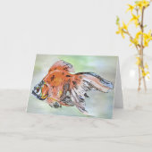 Cartoon Style Ryukin Goldfish Acrylmalerei Karte (Gelbe Blume)