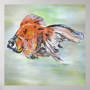 Cartoon Style Ryukin Goldfish Acrylmalerei Poster