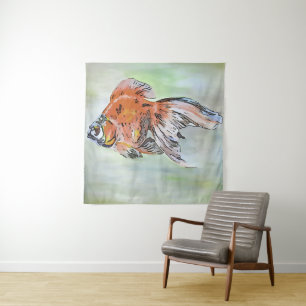 Cartoon Style Ryukin Goldfish Acrylmalerei Wandteppich