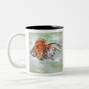 Cartoon Style Ryukin Goldfish Acrylmalerei Zweifarbige Tasse