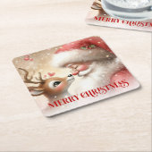 Cartoon Style Santa and Rudolph Holiday Coasters Rechteckiger Pappuntersetzer (angewinkelt)