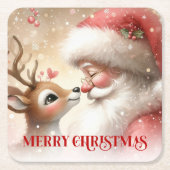 Cartoon Style Santa and Rudolph Holiday Coasters Rechteckiger Pappuntersetzer (Vorderseite)