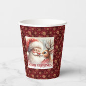 Cartoon Style Santa Claus Rudolph Christmas Cups Pappbecher (Vorderseite)