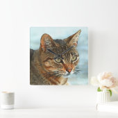 Cartoon Style Tabby Cat RB Quadratische Wanduhr (Zuhause)