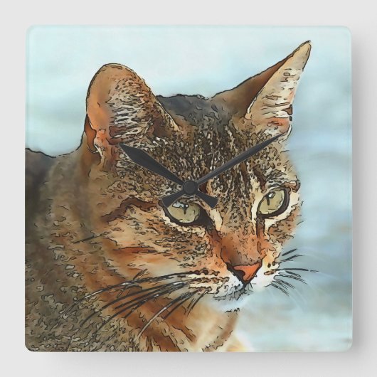 Cartoon Style Tabby Cat RB Quadratische Wanduhr (Vorderseite)