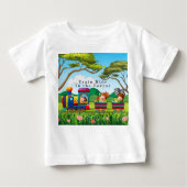 Cartoon Style Train Ride in Forest Green Blue Baby T-shirt (Vorderseite)