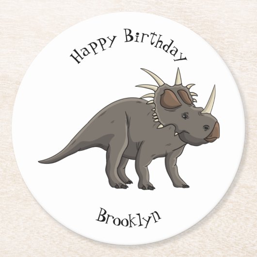 Cartoon Styracosaurus Runder Pappuntersetzer (Vorderseite)