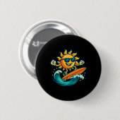 Cartoon Sun Surfing Summer Beach Wave Art  Button (Vorne & Hinten)