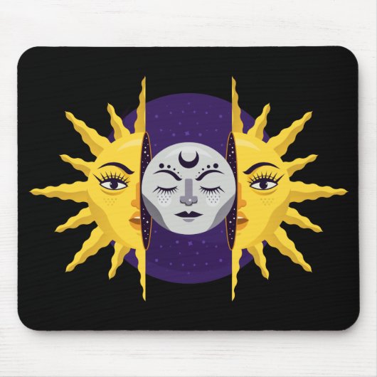 Cartoon Sun und Mondsymbol Mousepad (Vorne)