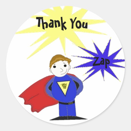 Cartoon Super Hero Vielen Dank Runder Aufkleber (Vorderseite)