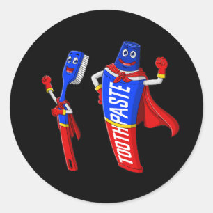 Cartoon-Superhelden-Zahnbürste und Zahnpasta Runder Aufkleber