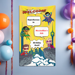 Cartoon Superheran Geburtstagsparty Begrüßungsbann Banner