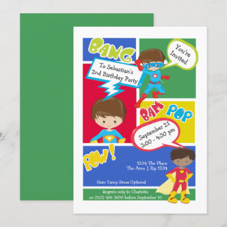 Cartoon Superhero Fun Comic ThemenGeburtstagsparty Einladung