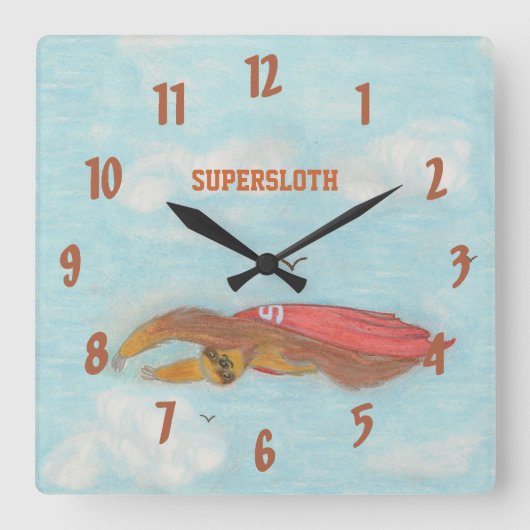 Cartoon Supersloth clock Quadratische Wanduhr (Vorderseite)