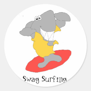 Cartoon Surfhai Runder Aufkleber