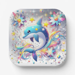 Cartoon Sweet Dolphin Baby Dusche Pappteller