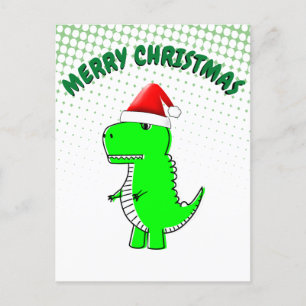 Cartoon T Rex Niedlich Dino Santas Weihnachtshut Feiertagspostkarte