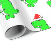 Cartoon T Rex Niedlich Dino Santas Weihnachtshut Geschenkpapier (Rolleneckpunkt)