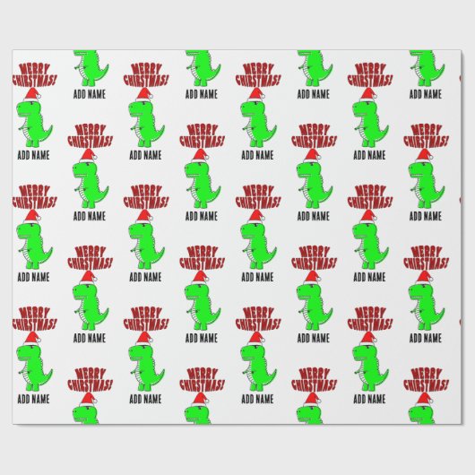 Cartoon T Rex Niedlich Dino Santas Weihnachtshut Geschenkpapier (Flach)