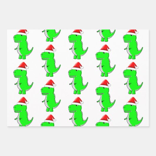 Cartoon T Rex Niedlich Dino Santas Weihnachtshut Geschenkpapier Set (Vorderseite 2)