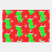 Cartoon T Rex Niedlich Dino Santas Weihnachtshut Geschenkpapier Set (Vorderseite 3)