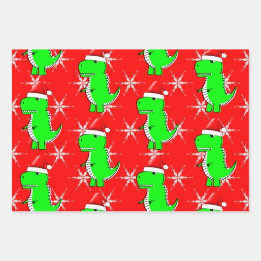 Cartoon T Rex Niedlich Dino Santas Weihnachtshut Geschenkpapier Set (Vorderseite 2)