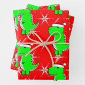 Cartoon T Rex Niedlich Dino Santas Weihnachtshut Geschenkpapier Set (Beispiel)