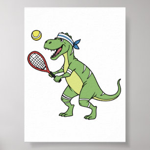 Cartoon T-Rex spielt Tennis Wandkunst Dekor Poster