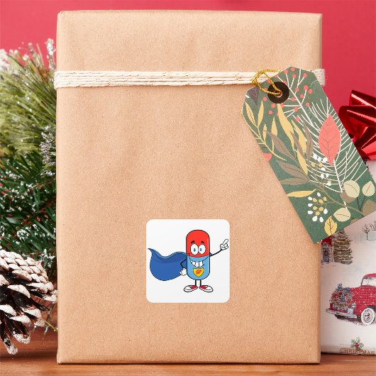 Cartoon Tablette Kapsel Quadratischer Aufkleber