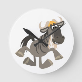 Cartoon Tap Dancing Wildebeest Wall Clock Runde Wanduhr