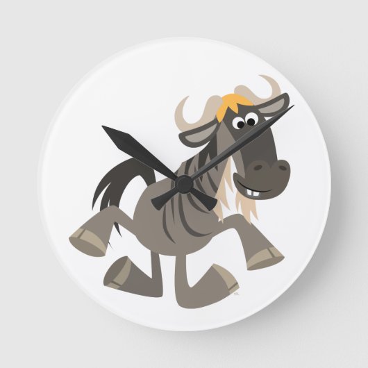 Cartoon Tap Dancing Wildebeest Wall Clock Runde Wanduhr (Vorderseite)