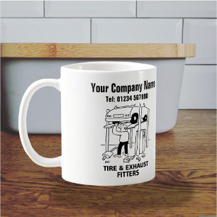Cartoon-Tasse für Reifen und Abgasanlagen Kaffeetasse