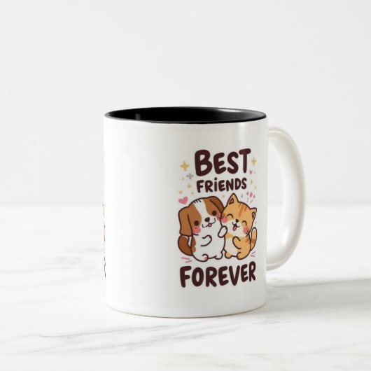 Cartoon Tasse - Kawaii Dog & Cat - Funny Animal - (VorderseiteRechts)
