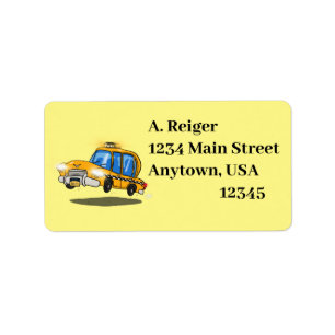 Cartoon Taxi Cab Adressaufkleber
