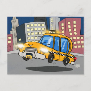 Cartoon Taxi Cab Postkarte