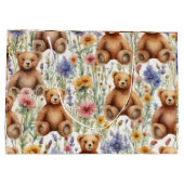 Cartoon Teddy Bärenmuster mit Aquarellfarben-Blume Große Geschenktüte (Rückseite)