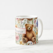 Cartoon Teddy Bärenmuster mit Aquarellfarben-Blume Kaffeetasse (VorderseiteRechts)