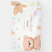 Cartoon Teddy Bear Pastel Girl Baby Shower Welcome Banner (Vertikal)