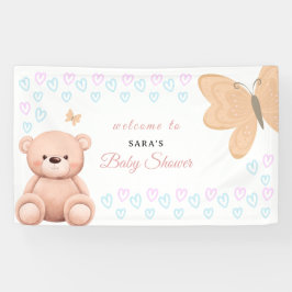 Cartoon Teddy Bear Pastel Girl Baby Shower Welcome Banner