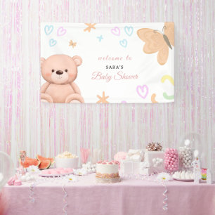 Cartoon-Teddybär-Pastell-Mädchen-Baby-Party-Willko Banner