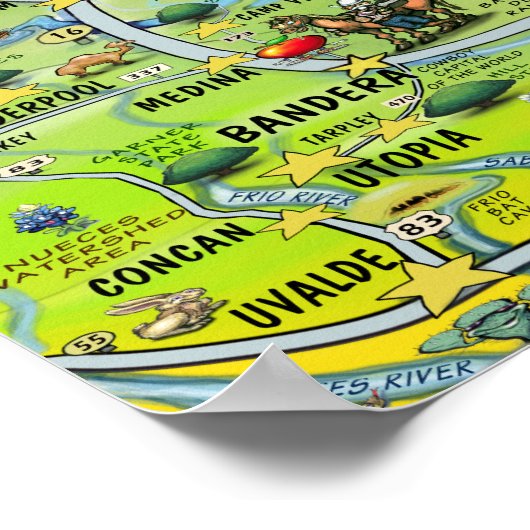 Cartoon Texas Hill Poster (Ecke)