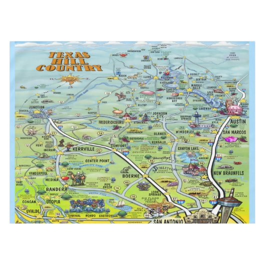 Cartoon Texas Hill Tischdecke (Vorderseite (Horizontal))