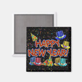 Cartoon Text mit Party Hats & Confetti Magnet (Vorderseite/Rückseite)