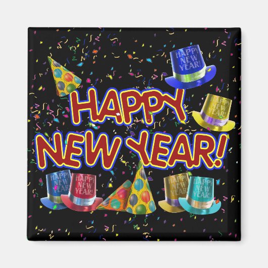 Cartoon Text mit Party Hats & Confetti Magnet (Vorne)